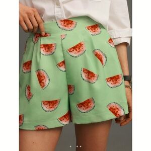 🍉Anthropologie Hutch Fruit Printed Pleated Silky Shorts Small NEW